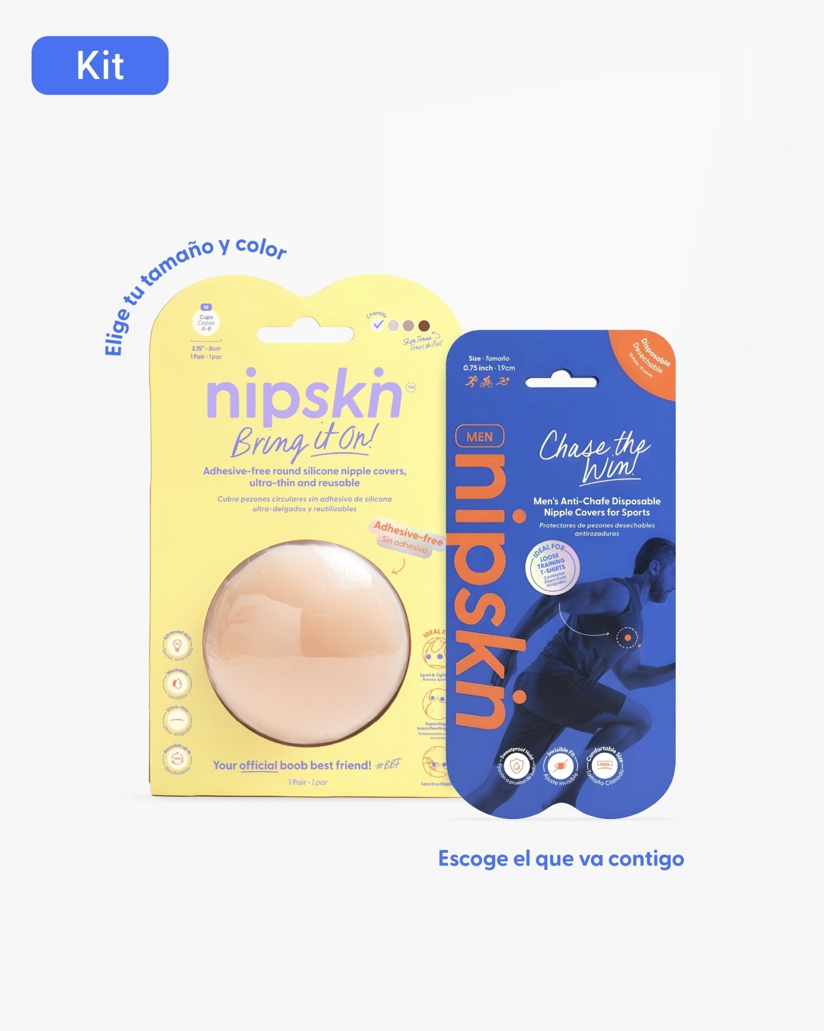 Kit Cubrepezones Pareja: Anti - Roce (Él) + Sin Adhesivo (Ella) - Nipskin®