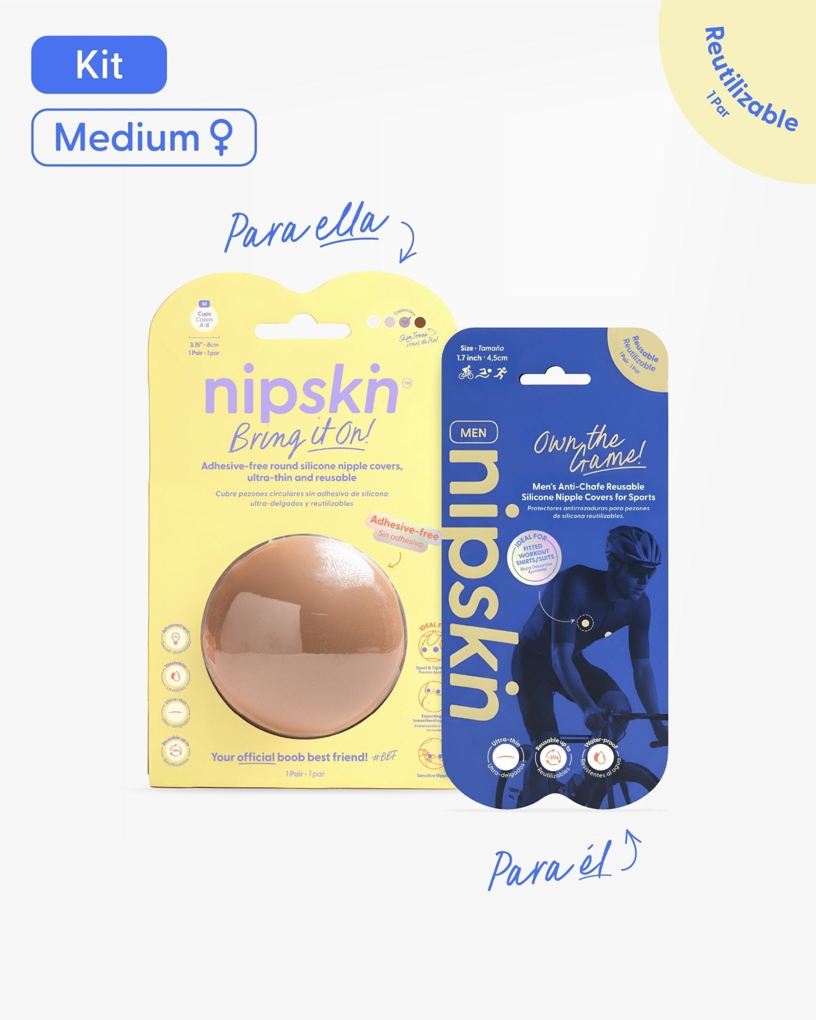 Kit Cubrepezones Pareja: Anti-Roce (Él) + Sin Adhesivo (Ella) - Nipskin®