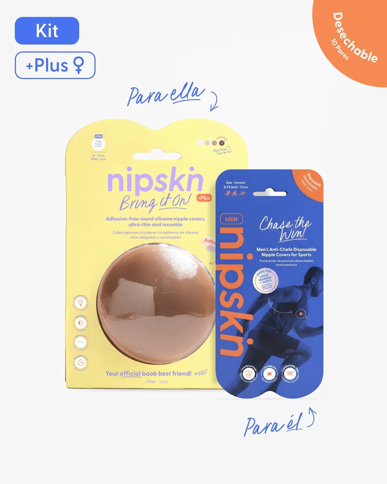 Kit Cubrepezones Pareja: Anti-Roce (Él) + Sin Adhesivo (Ella) - Nipskin®