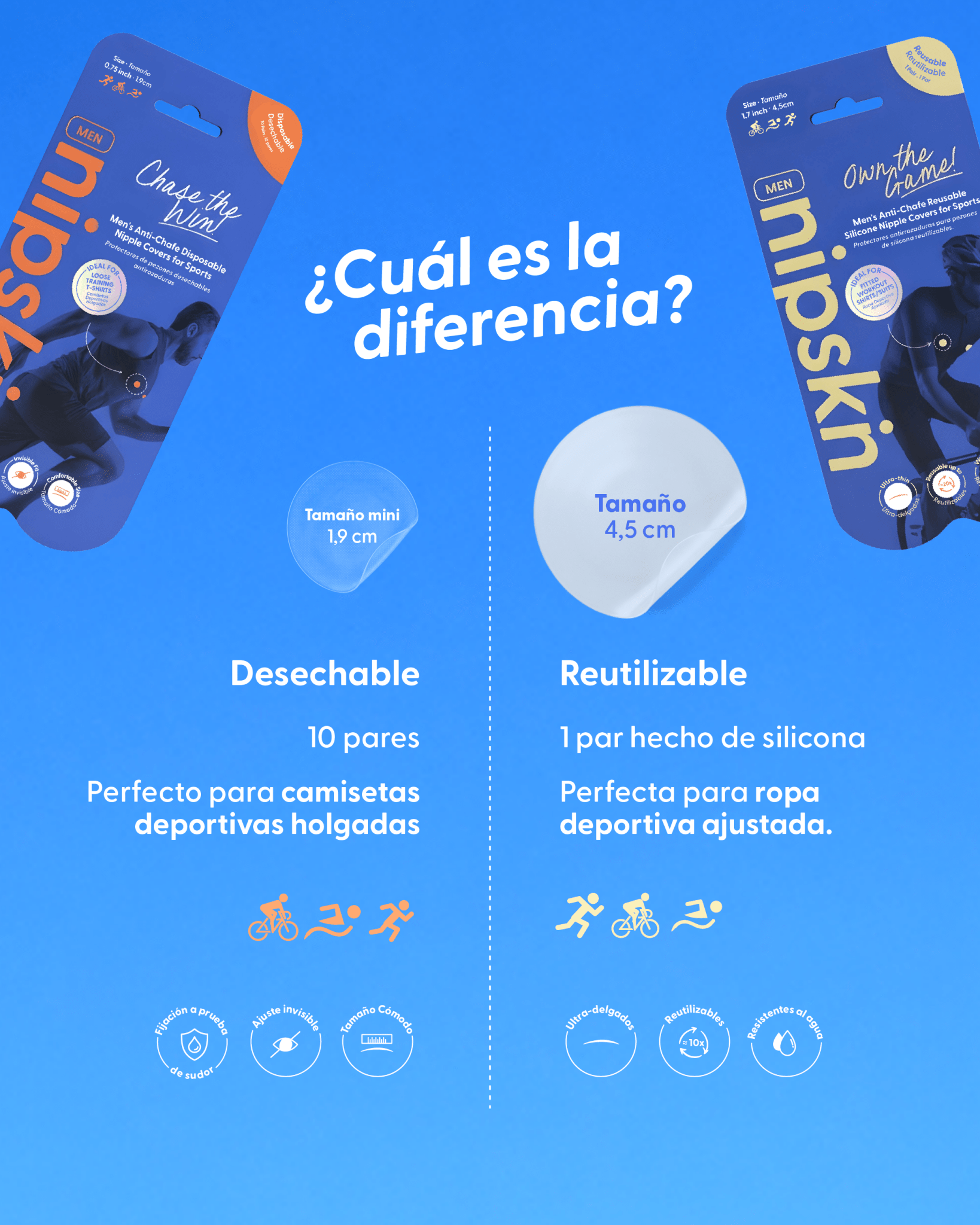 Kit Cubrepezones Pareja: Anti - Roce (Él) + Sin Adhesivo (Ella) - Nipskin®