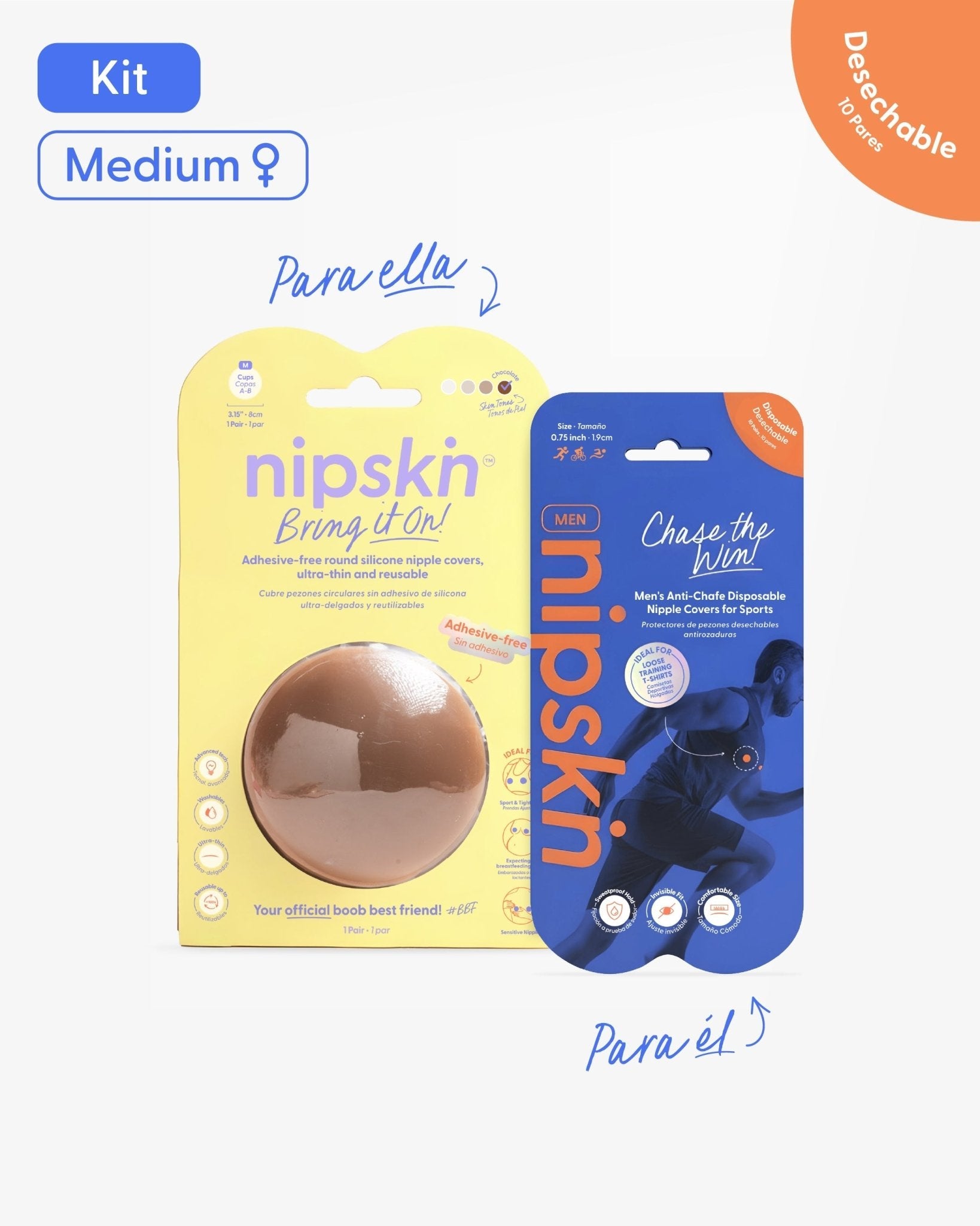 Kit Cubrepezones Pareja: Anti-Roce (Él) + Sin Adhesivo (Ella) - Nipskin®
