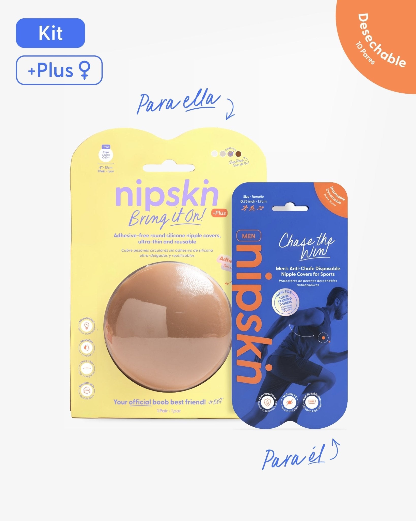 Kit Cubrepezones Pareja: Anti-Roce (Él) + Sin Adhesivo (Ella) - Nipskin®