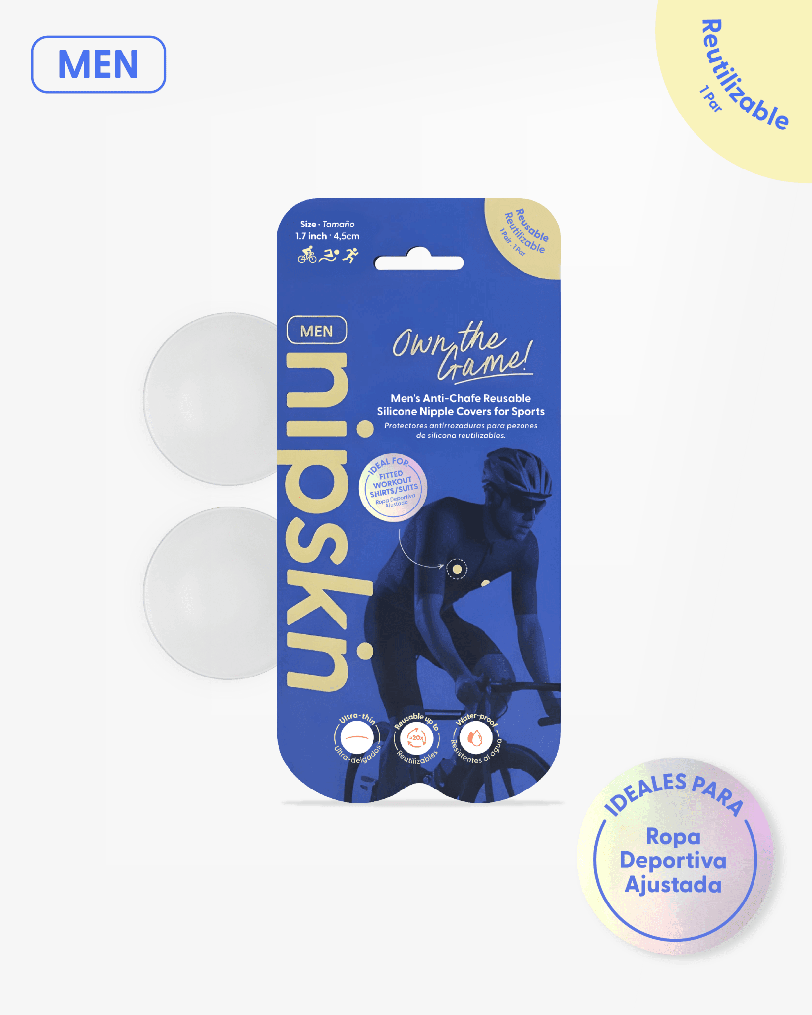 Chase the Win Nipskin® del kit — pack x10 pares desechables 1,9 cm para competencias con camiseta holgada