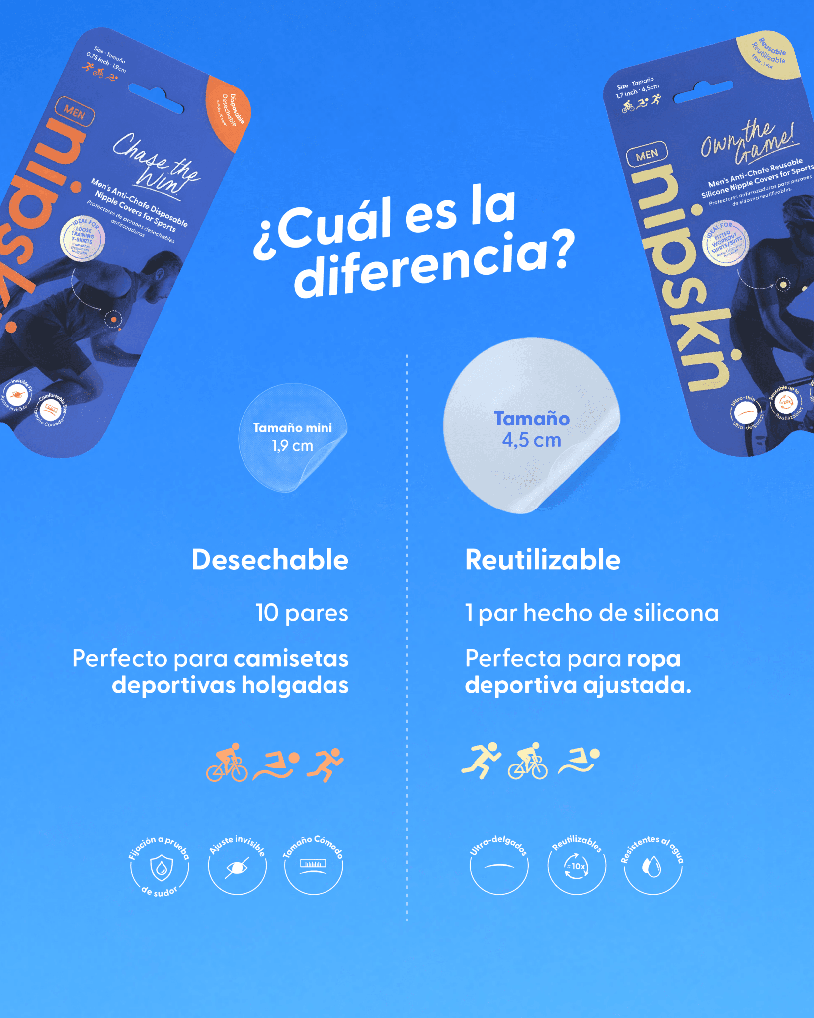 Own the Game Nipskin® del kit — protector de silicona reutilizable 4,5 cm para entrenamientos con ropa ajustada