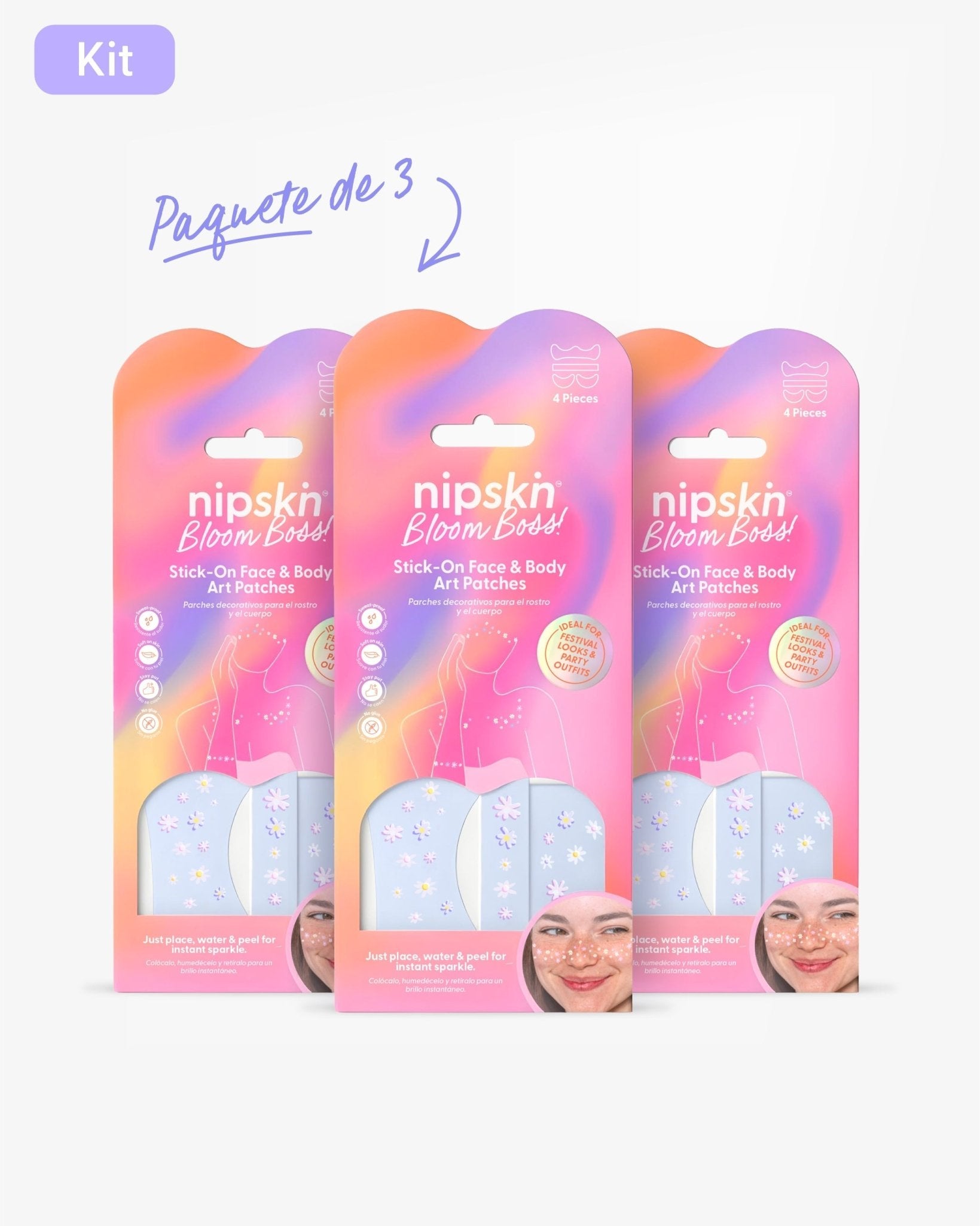 Kit x3 Calcomanías Florales Mate para Rostro y Cuerpo, Bloom Boss – Nipskin®