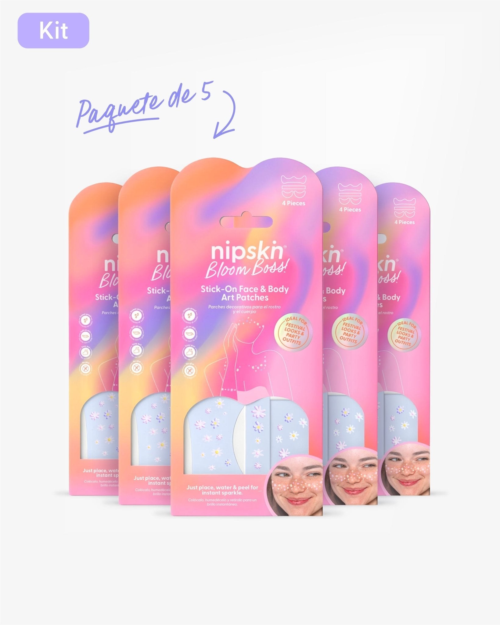 Kit x5 Calcomanías Florales Mate para Rostro y Cuerpo, Bloom Boss – Nipskin®