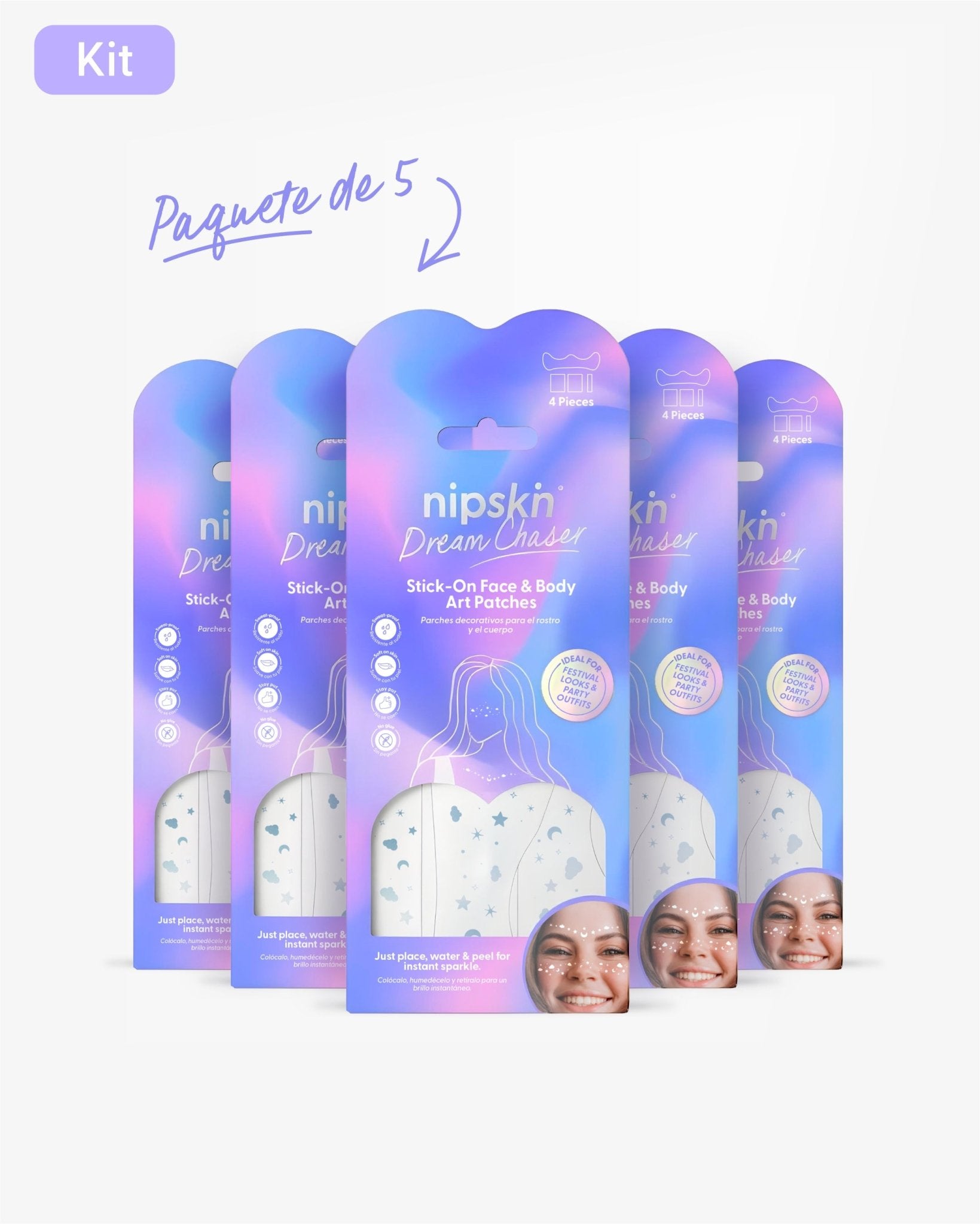 Kit x5 Calcomanías Holográficas para Rostro y Cuerpo, Dream Chaser – Nipskin®