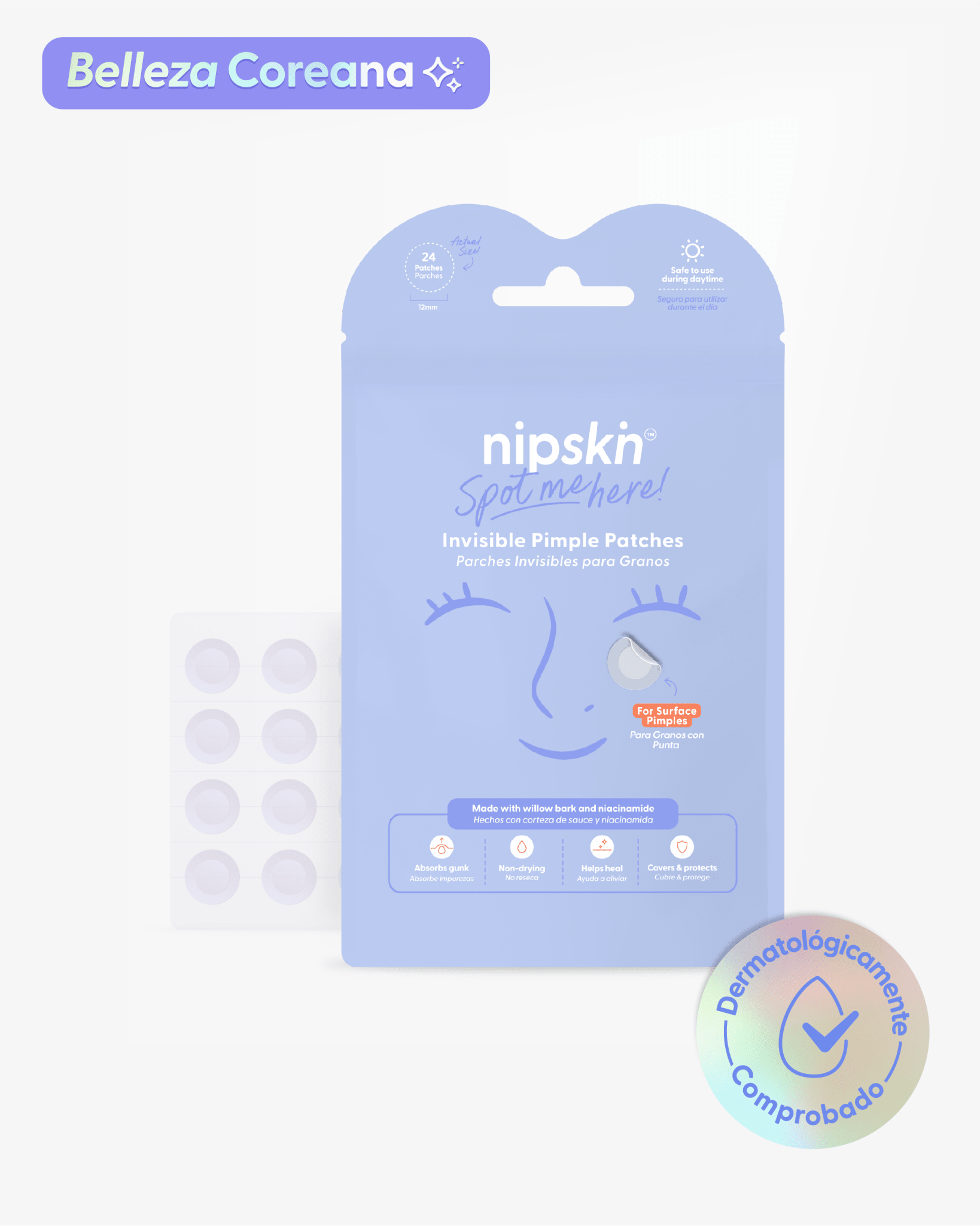 Parches Invisibles para Granos (Uso Día), Tecnología Coreana, Spot Me Here - Nipskin®